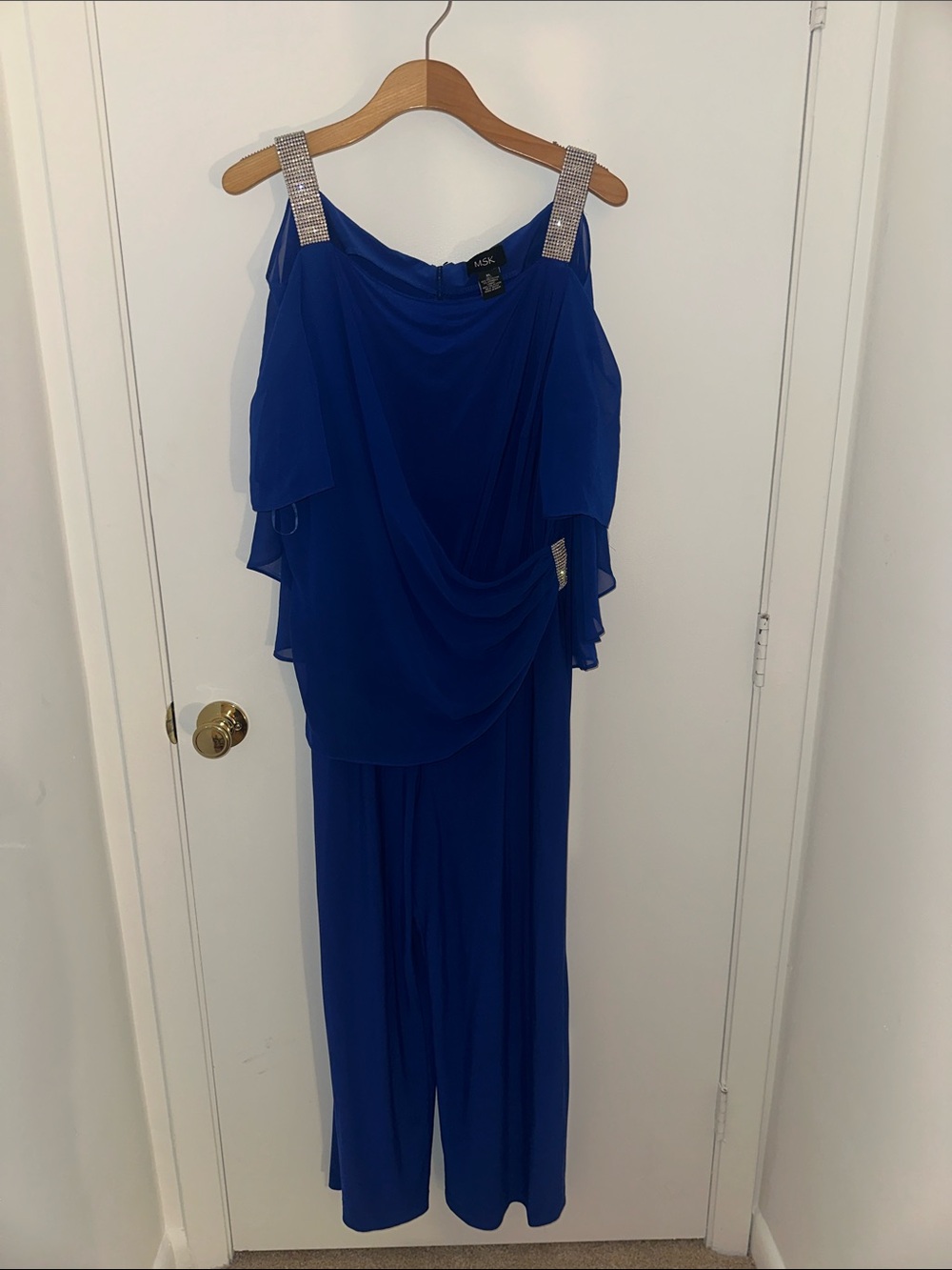 MSK Cobalt Blue Draped Jumpsuit with Rhinestone Straps